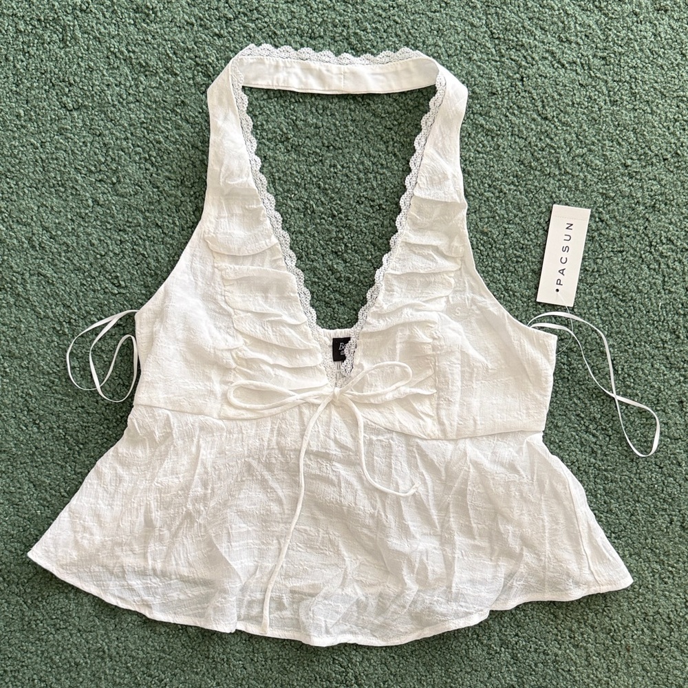 NWT Beverly and Beck White Lace Halter Open-Back Top (PacSun Exclusive) - Small